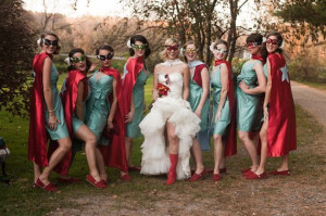 funny bridesmaids photo superhero wedding party