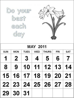 ... Black and White Monthly Cute cartoons Calendar 2011 May Coloring Pages