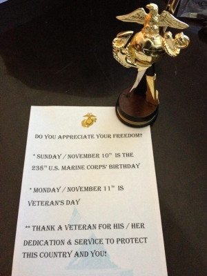 Remember: The U.S. Marine Corps’ Birthday & Veteran’s Day!