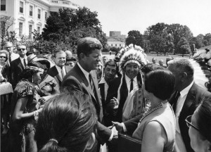 President John F. Kennedy greets a group of delegates to the American ...