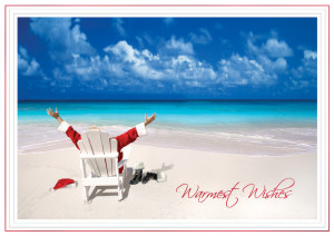Relaxing Santa Tropical Beach Christmas Cards