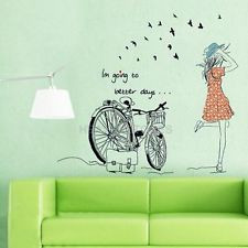 Bicycle Girl Wall Art Love Quote Vinyl Sticker Decal Interior Design ...