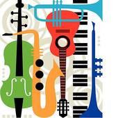 Jazz instruments illustrations and clipart