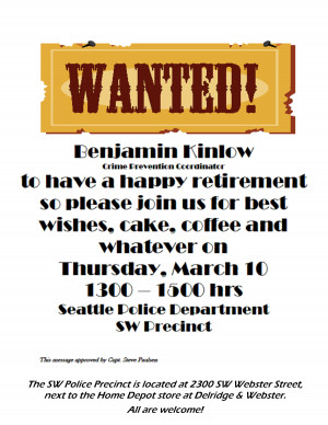 Wanted, Benjamin Kinlow, To Have A Happy Retirement So Please Join For ...