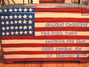 Back of brother's cooler with TFM quote and American flag