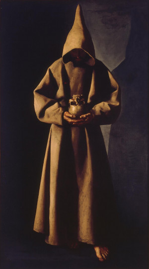 St. Francis of Assisi in His Tomb is painted by Francisco de Zurbaran