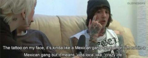 Oliver Sykes talking about his 3 dotted tattoo on his face.