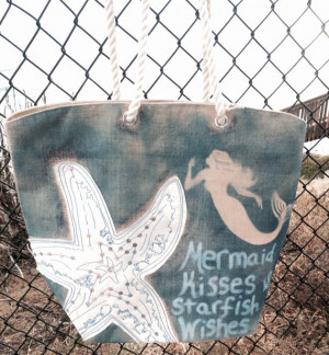 Mermaid & Starfish Beach Bag - With Quote or Can Customize
