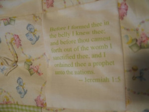 My Scripture quilt for baby Aubree--I printed several Bible verses ...