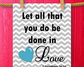 ... Quote Framed Quotes Print Wall Gray Chevron Sign 1 Corinthians 16:14