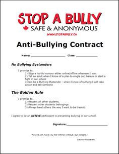 Example of an anti-bullying contract for students. More