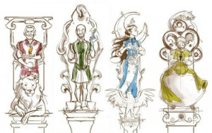 Godric Gryffindor, Salazar Slytherin,Rowena Ravenclaw, Helga ...