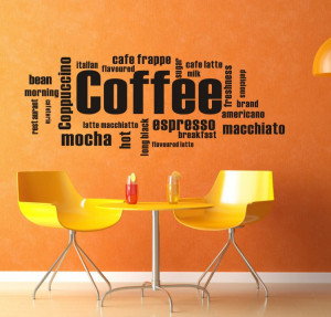 ... Coffee Wall Quote Kitchen Wall Sign Wall Sticker For Shop Office Home
