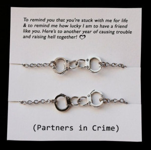Set of 2 Partners in crime Best Friends Bracelets - Silver Handcuffs ...