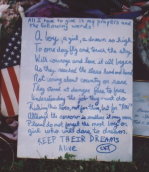 Poem left at memorial. Photo by Dyson.