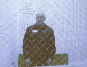 Jailed oil tycoon Mikhail Khodorkovsky is seen on a screen during an ...