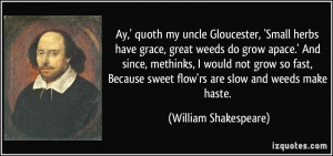 Ay,' quoth my uncle Gloucester, 'Small herbs have grace, great weeds ...