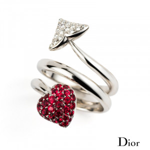 18k White Gold Dior Pave Ruby And Diamond Twist Ring