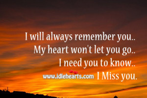 will always remember you. My heart won’t let you go.. I need you ...