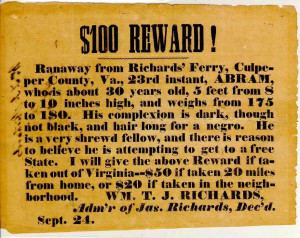 poster offering a reward for a runaway slave
