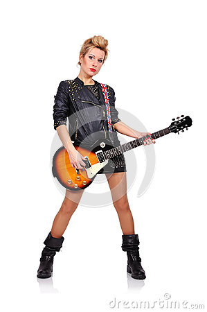 Girl Playing Electric Guitar At Concert Girl playing on guitar