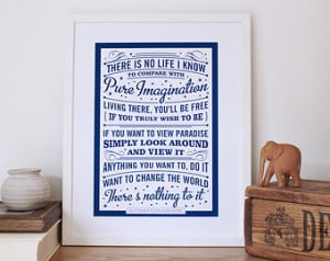 Pure Imagination, Willy Wonka Quote , Screen print, typographic art ...