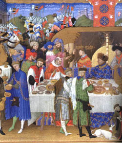 medieval feast pictured from the Book of Hours of the Duke of Berry ...
