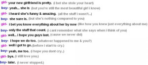 when an ex-bf got new gf..most of their conversation would be like ...