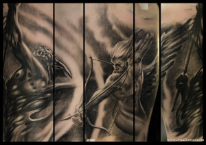 Angels And Demons Half Sleeve Tattoo #1
