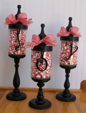 ... these COOL apothecary candy jars. You can make one for each Holiday