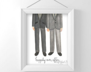 Happily Ever After, Gay Wedding Couple, Male, Love, art print ...