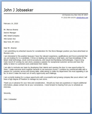 Retail Manager Cover Letter