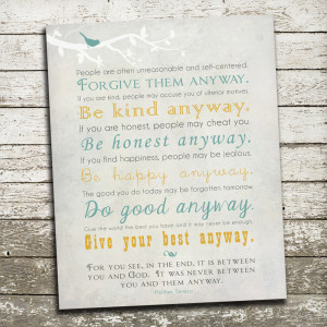Mother Teresa Quotes Forgive Them Anyway Mother teresa quote wall art