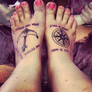 Anchor And Compass Tattoos On Feet