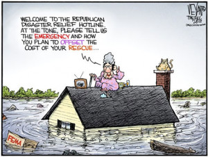 ... by Hurricane Sandy, Call GOP headquarters for help, Weyant cartoon