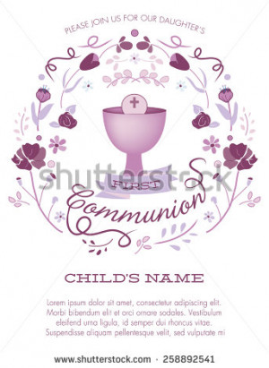 Purple Girl's First Holy Communion Invitation with Chalice and Flowers ...