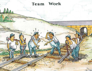 Funny team work poster: Building the railroad