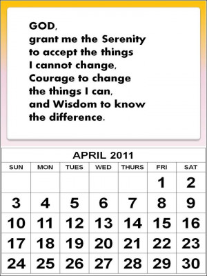 ... April 2011 Calendar with inspirational quote or encouragement quote
