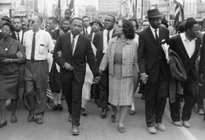 ... Scott King leading freedom marchers in Montgomery, Ala. in 1965