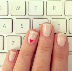 Light Pink Nail with Red Heart Accent