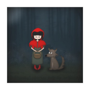 Whimsical Little Red Riding Hood Girl and Wolf Gallery Wrapped Canvas