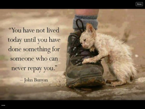 Helping others. Always help the animals! They are much loved by God ...