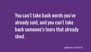 You can't take back words you've already said, and you can't take back ...