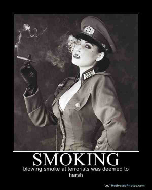 Hot and sexy vintage woman in uniform smokiing a great cigar.