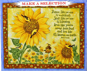 SUNFLOWERS-BLUEBERRIES-SAYINGS-BEEHIVE-BIRDS-FABRIC-PANELS-MAKE-A ...