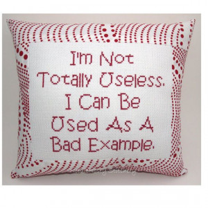 Funny Cross Stitch Pillow Red and White Pillow Bad by NeedleNosey,