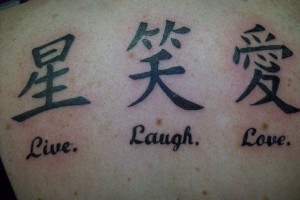 This tattoo design bearing the Chinese symbols meaning live, laugh and ...
