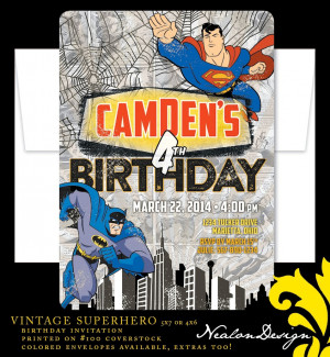 Vintage SUPERHERO Birthday Invitation
