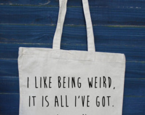 Sale! 50% off. I like being weird s hopper tote bag. quote bag. ...