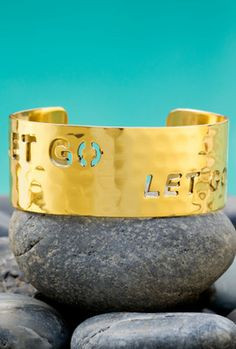inch gold Rustic Cuff with inspirational quote cutout: Let Go Let ...